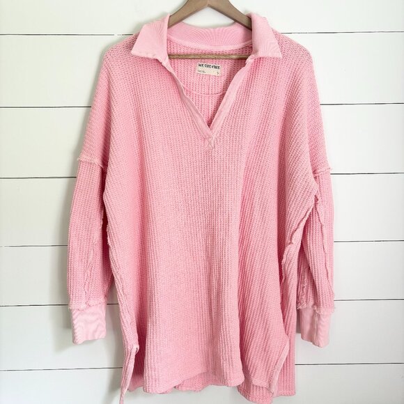 We The Free Free People pink waffle knit collared tunic top - Picture 1 of 5